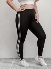 Casual Leggings 2 Strips Medium Stretch Sporty Bottoms