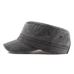 Men's Military Cap Vintage Flat Top Curved Brim Washed Cotton Cadet Army Cap