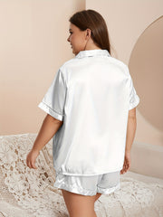 Pajamas Set Women's Short Sleeve Satin Shirt & Shorts 2 Piece Set