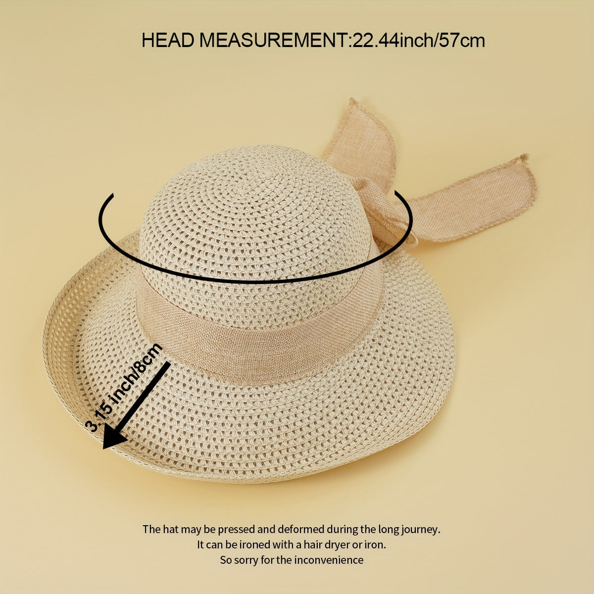 Rolled Brim Crochet Sun Hat Breathable Hollow Straw Hats Bowknot