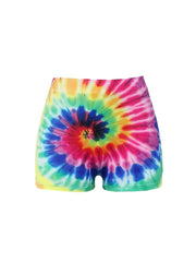 Cartoon Figure & Letter Print Tie Dye Medium Stretch Skinny Shorts