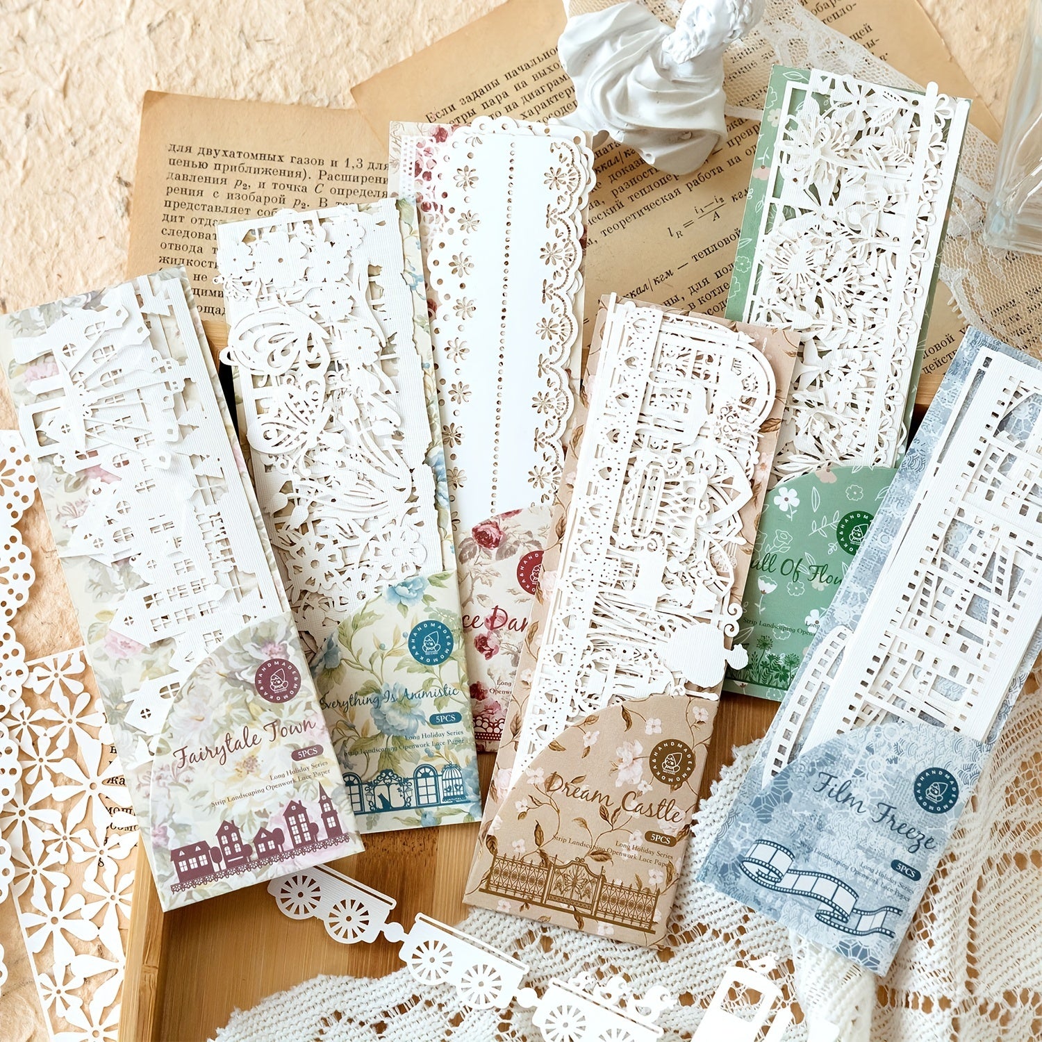 5pcs Long Strip Lace Paper Holiday Series Hand Curtains