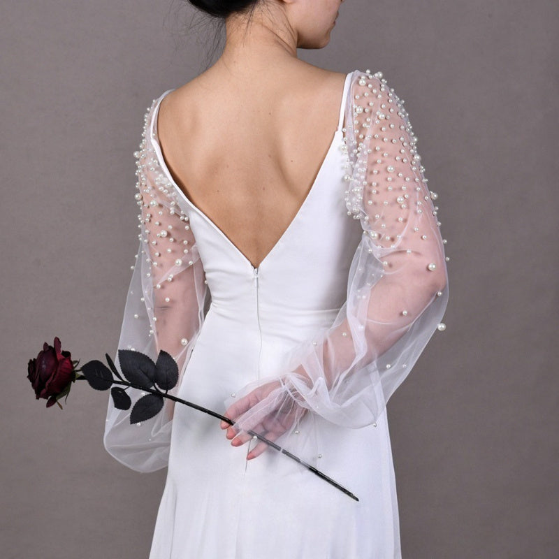 2pcs Embellished Mesh Sleeves Sheer Bridal Accessories