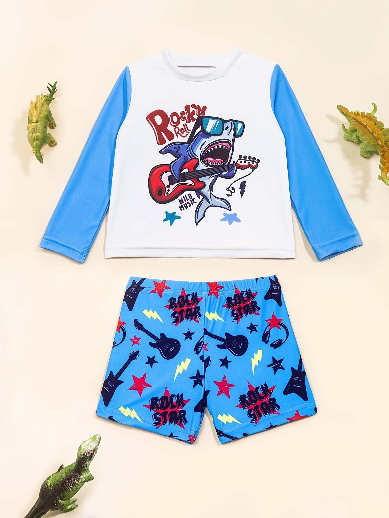 Boys Dinosaur Swimsuit Shirt & Pants Quick Dry for Surfing & Diving