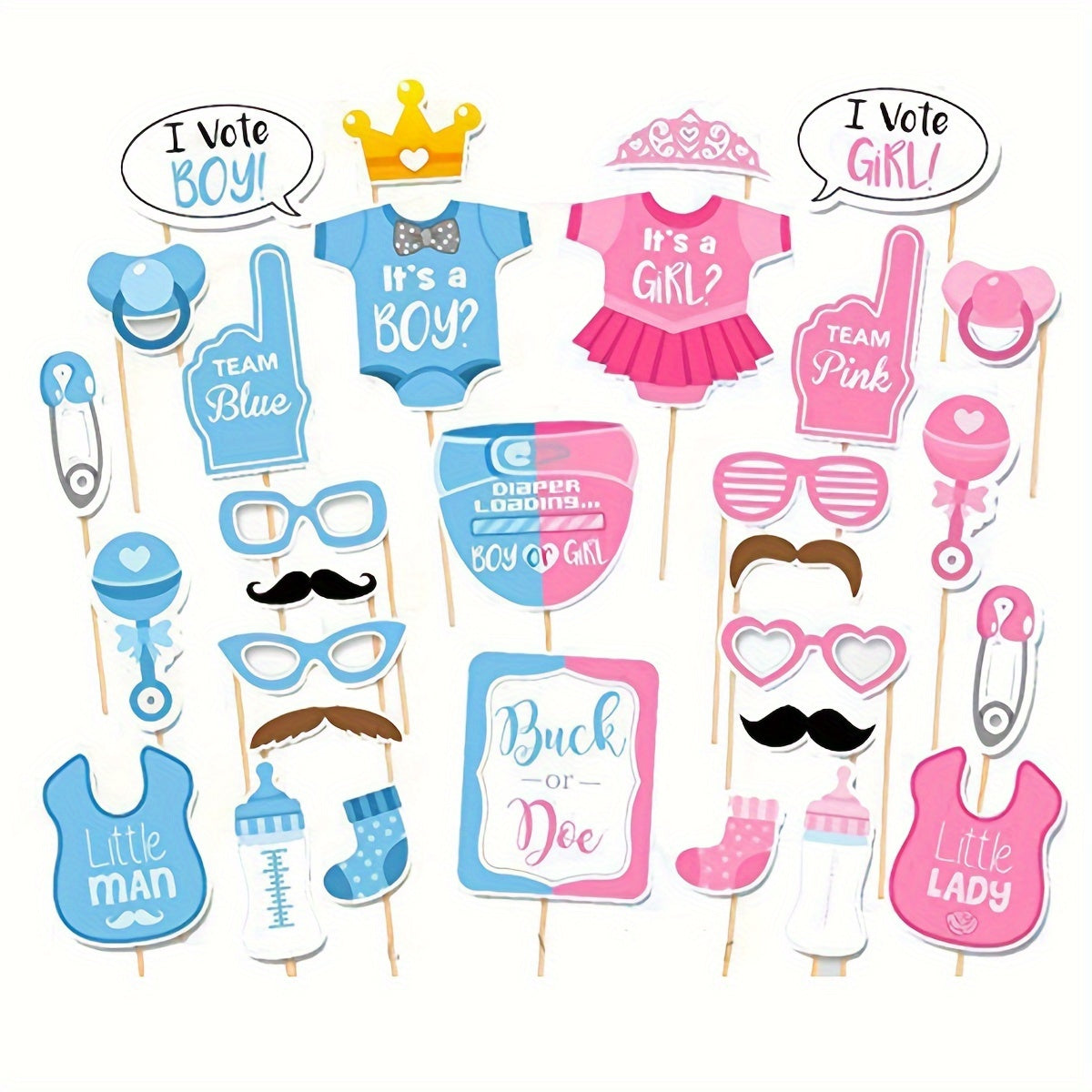 30pcs Gender Reveal Party Photo Props Set
