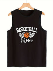 Basketball Mom Letter Pattern Stretchy Sports Vest Women's Activewear