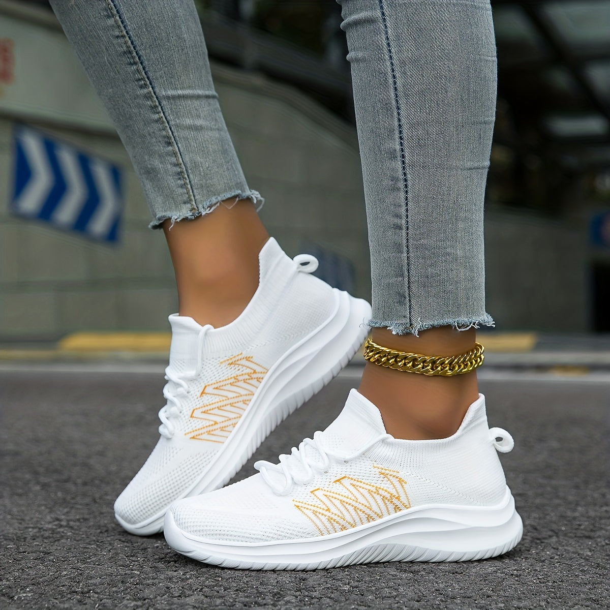 Women's Slip-On Running Shoes Breathable Elastic Casual Sneakers