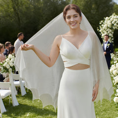 Double Layer Bridal Veil with Tassel Crystal