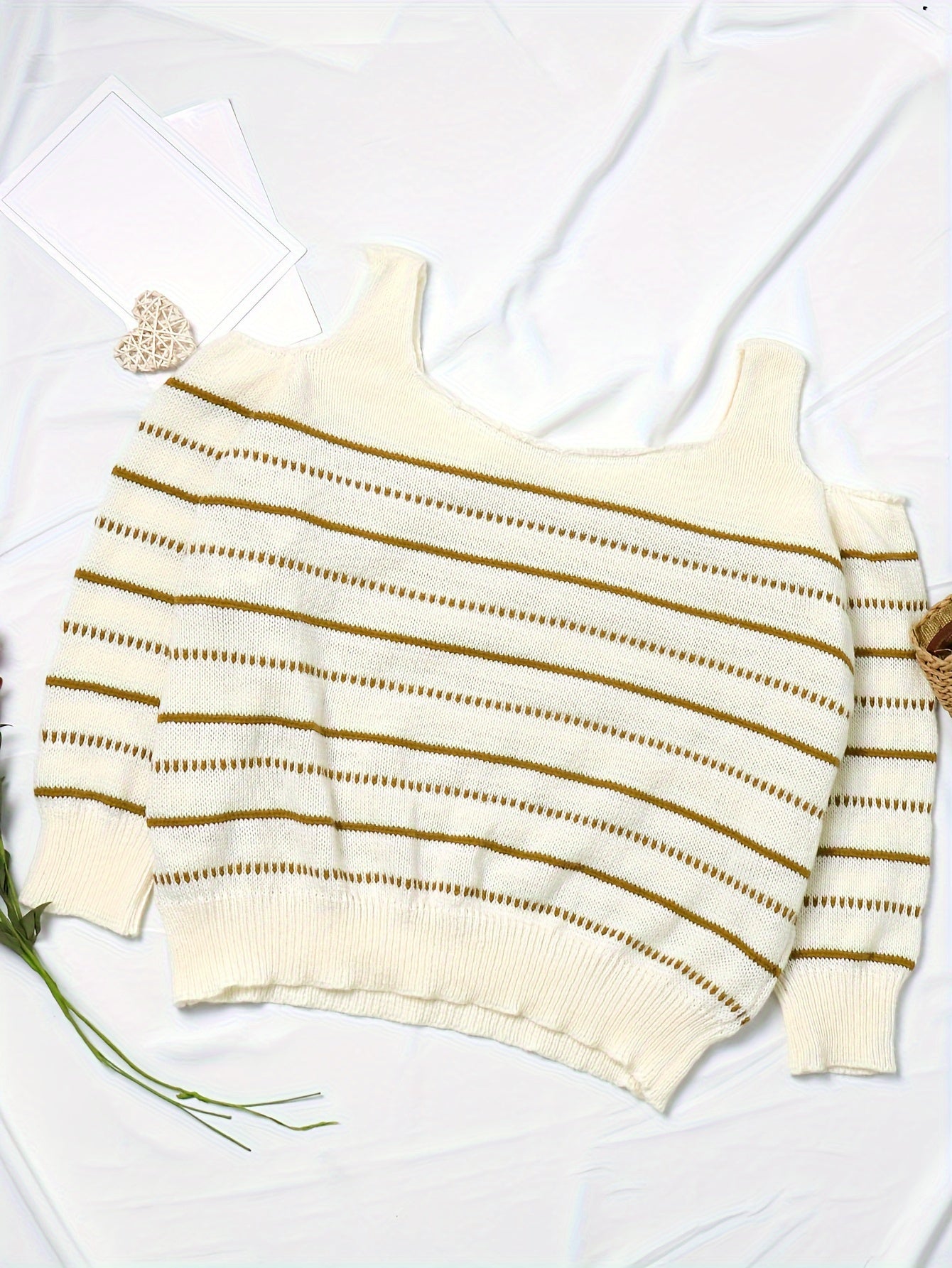 Stripe Print Cold Shoulder Jumper