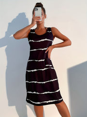 Stripe Print Lounge Dresses Crew Neck Sleeveless Tank Home Dress
