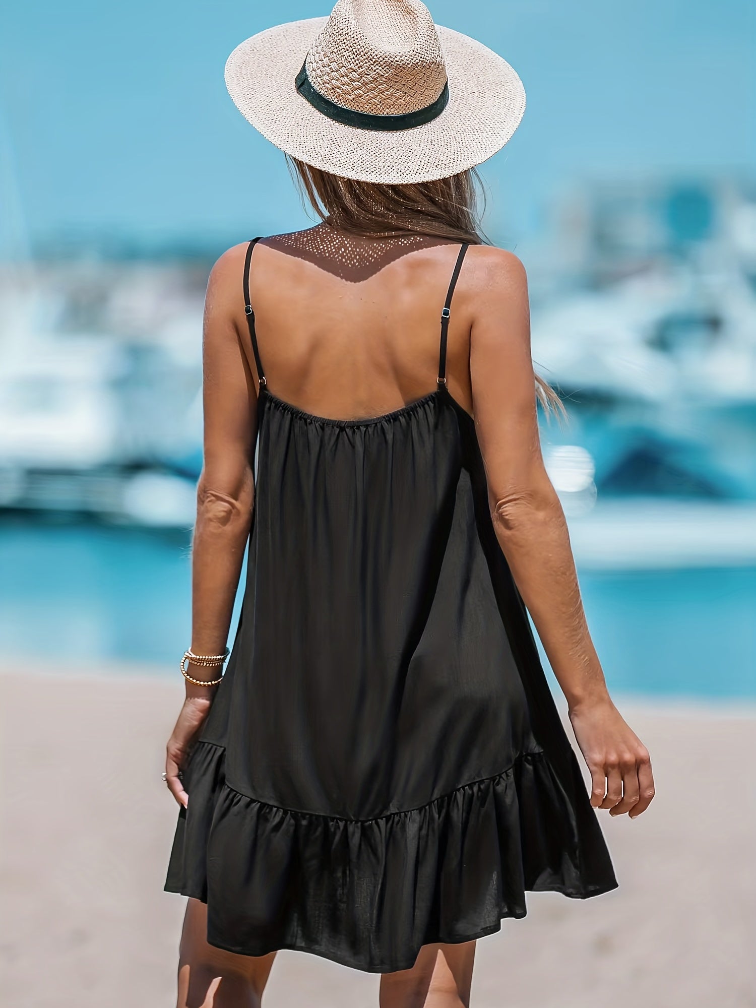 Sexy Button Decor V Neck Ruffle Cami Dress