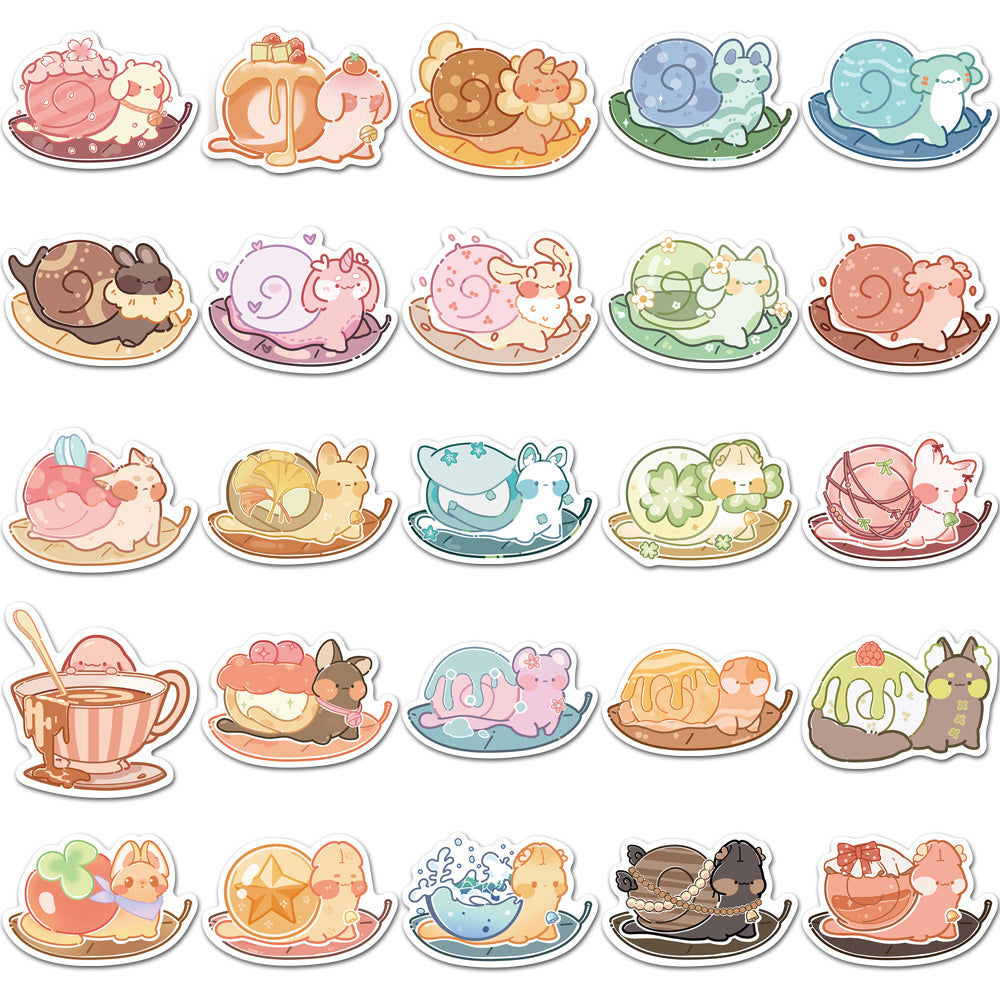 50pcs Adorable Dessert Snail Waterproof Stickers for Decorating