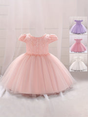 Baby Girls Puff Sleeve Mesh Princess Dress Clothes