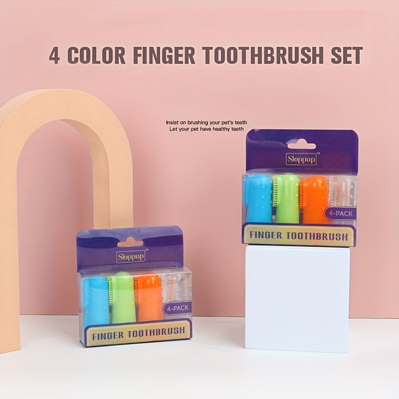 4 Pack Pet Finger Toothbrush Soft Silicone Bristles