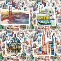50pcs Architectural Scenery Graffiti Stickers Laptop Helmet Cup Decoration