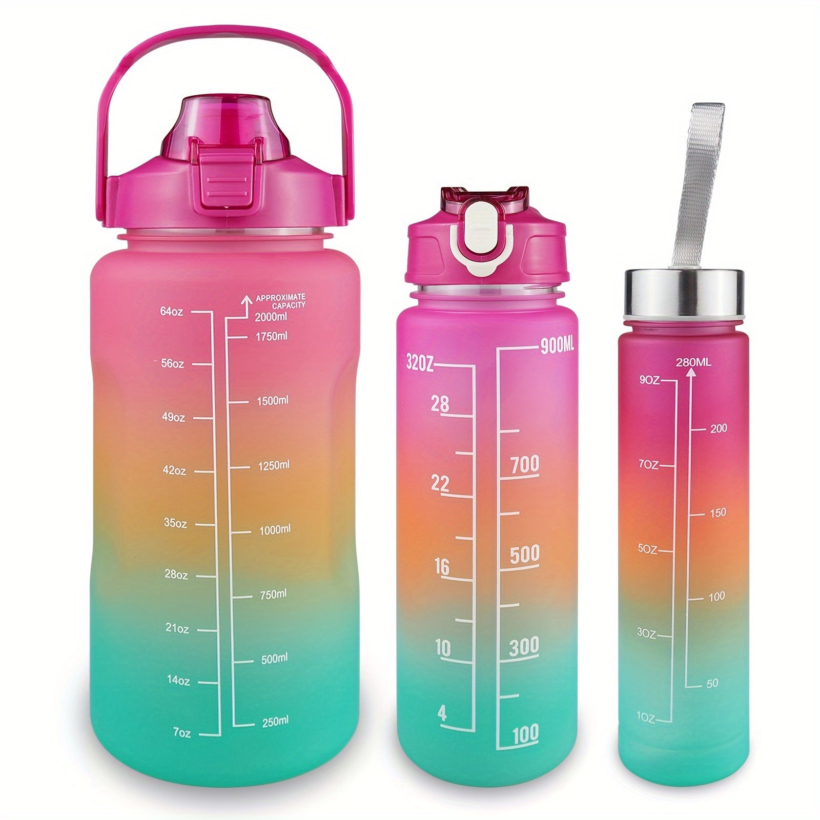 3pcs Gradient Water Bottles Set Leakproof Sports Water Cup Time Marker