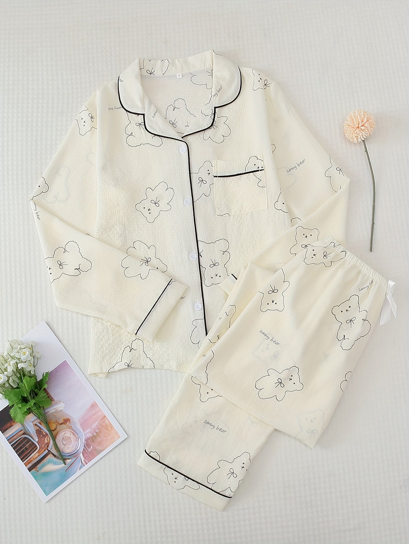 Bear Print Pajama Set Long Sleeve Top & Pants