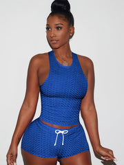Plus Size Honeycomb Tank Top & Shorts Sports Outfits Set