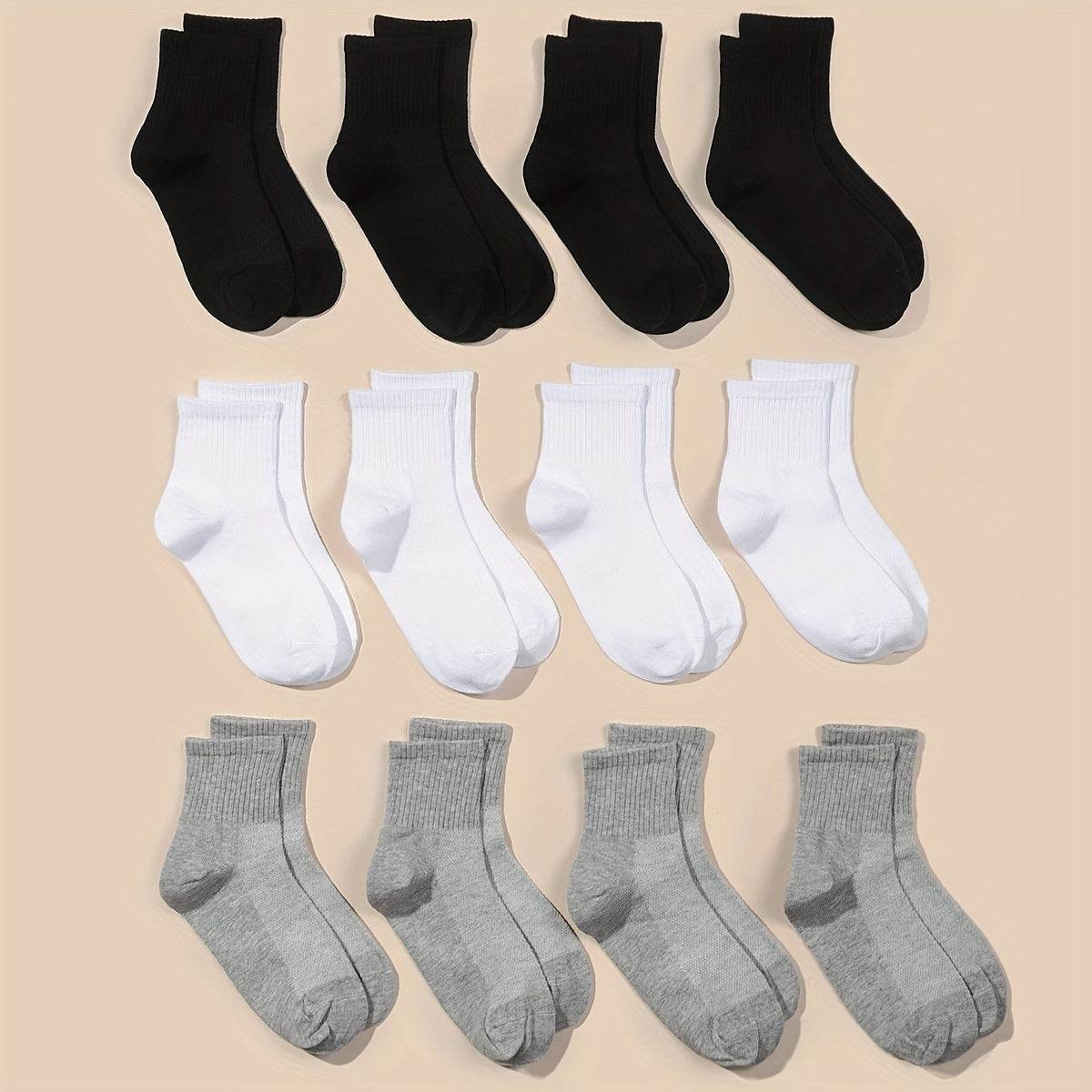 12 Pairs Unisex Solid Calf Socks for Kids