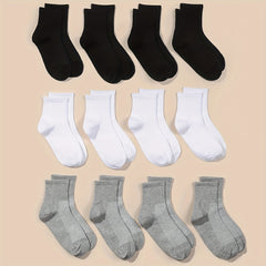 12 Pairs Unisex Solid Calf Socks for Kids