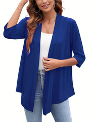 Solid Open Front Draped Cardigan 3/4 Sleeve Casual Cardigan