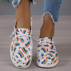 Women's Rainbow Canvas Loafers Lace Up Shoes