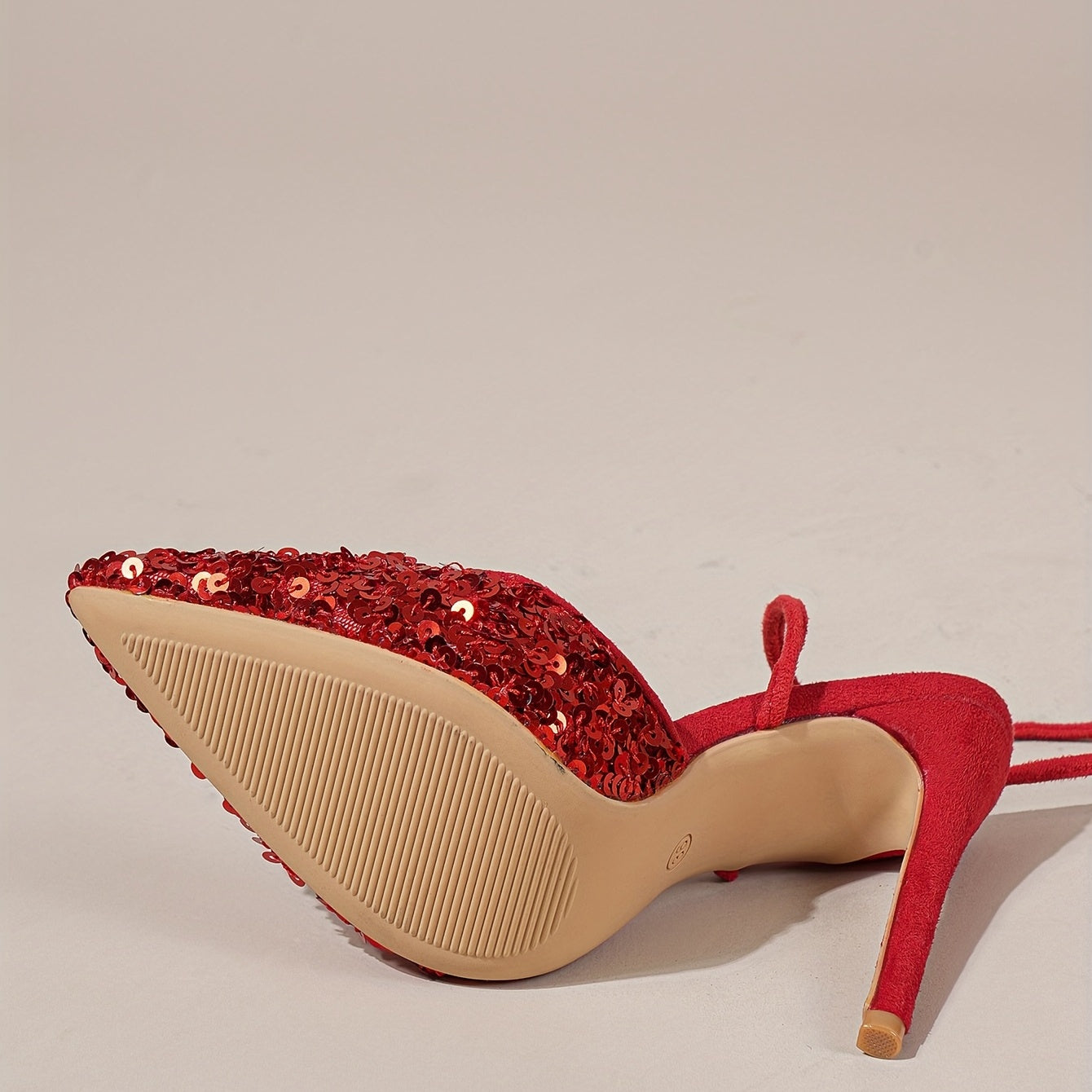 Sequins Stiletto Heels Lace Up Slingback Pumps
