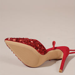 Sequins Stiletto Heels Lace Up Slingback Pumps
