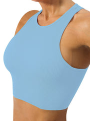 Ribbed Knitting Tank Top Seamless Sleeveless Stretchy Yoga Crop Top