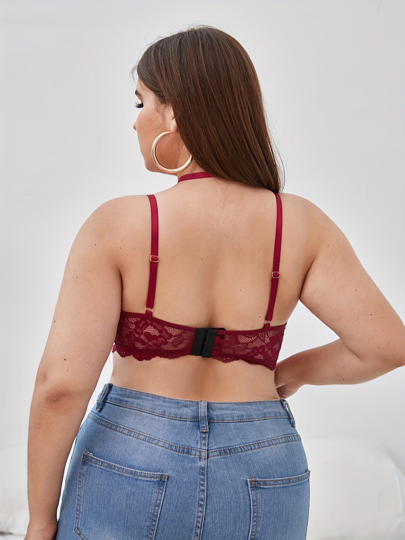 Sexy Lace Trim Semi Sheer Bra With Choker