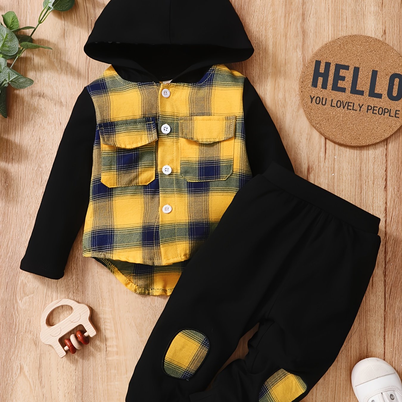 Baby Boys Hooded Top & Pants Plaid Set Baby Kids Clothes