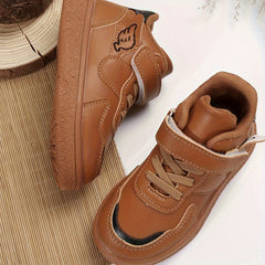 Boy's Solid Skate Shoes Hook And Loop Fastener Breathable Sneakers