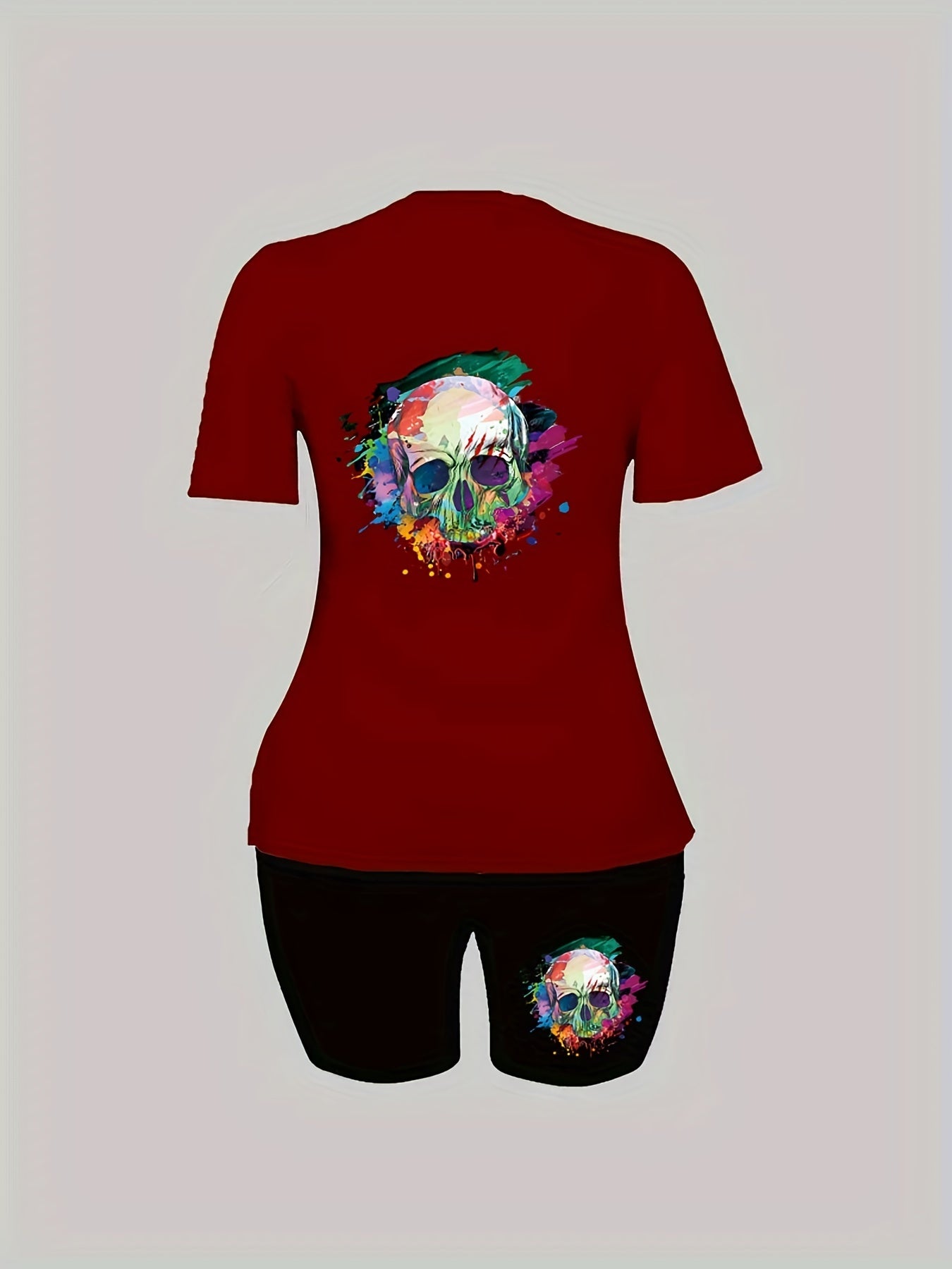 Skull Print Tee & Shorts Set
