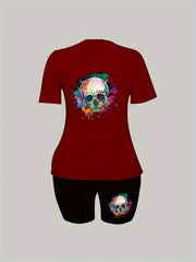Skull Print Tee & Shorts Set