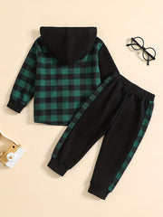 Toddler Boy's Hooded Shirt & Sweatpants Set Plaid Casual Outfits