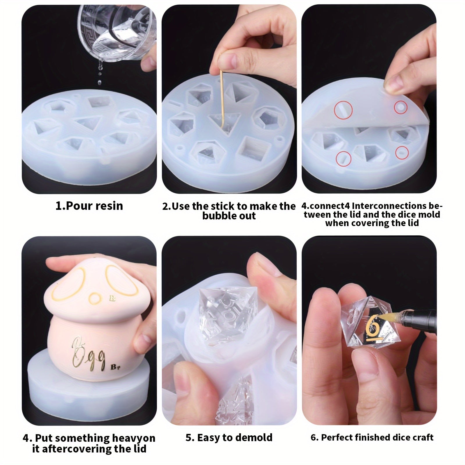 7pcs Polyhedral Pointed Dice Set Silicone Molds