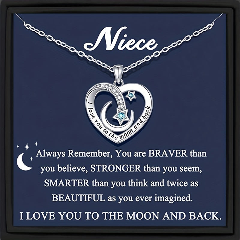 Heart Moon Star Copper Zircon Pendant Necklace with Gift Card Box