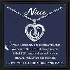 Heart Moon Star Copper Zircon Pendant Necklace with Gift Card Box