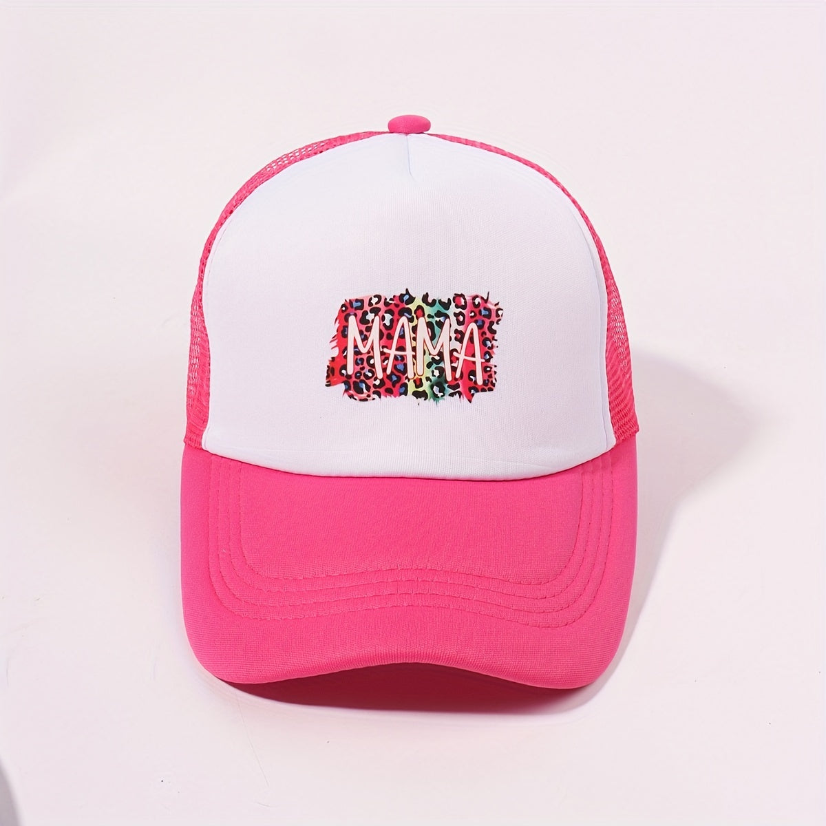 Leopard Print Baseball Cap Rose Red Adjustable Trucker Hat Breathable
