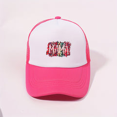 Leopard Print Baseball Cap Rose Red Adjustable Trucker Hat Breathable