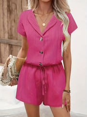 Solid Ribbed Short Sleeve Romper