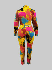 Baroque Print Blouse & Pants Set
