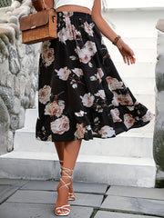 Floral Print Elastic Waist Skirt for Women