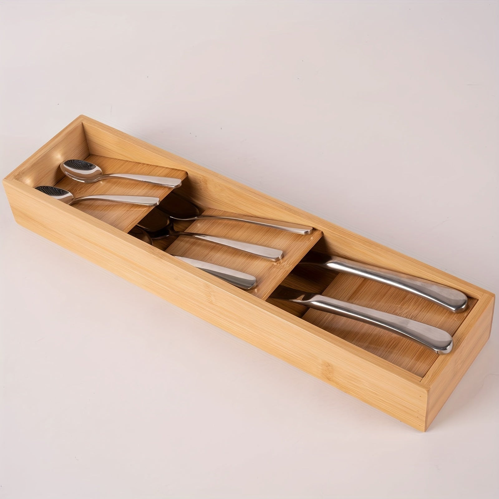 Bamboo Drawer Divider Organizer Cutlery Tray Kitchen Utensil Holder