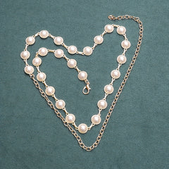 Faux Pearl Waist Chain Golden Metal Belly Chain Thin Waistband