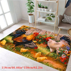 Colorful Chicken And Flower Floor Mat Non Slip Indoor Carpet