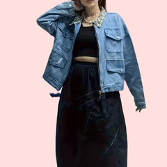 Colorblock Camo Print Denim Jacket