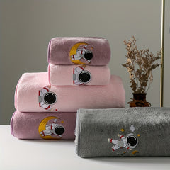 Soft Astronaut Embroidery Hand and Bath Towel Set for Fitness and Sports