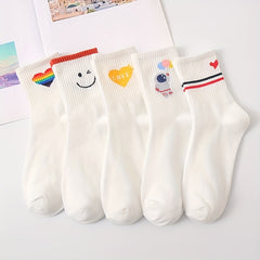 Girls Cartoon Striped Crew Socks Cotton Thin Breathable Comfy Kids Socks