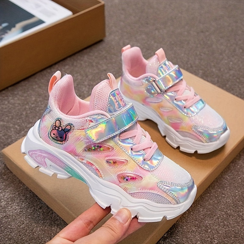 Girls' Running Shoes with Hook and Loop Fastener Comfy Anti-Skid Sneakers